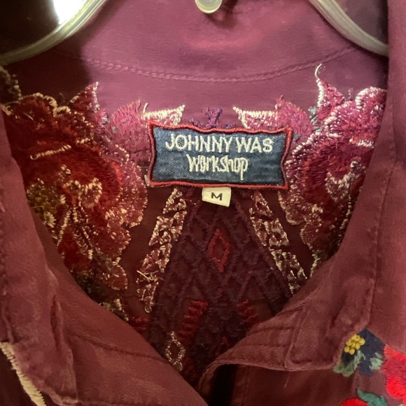 Johnny Was Embroidered Silk Button Front Blouse - Picture 3 of 4